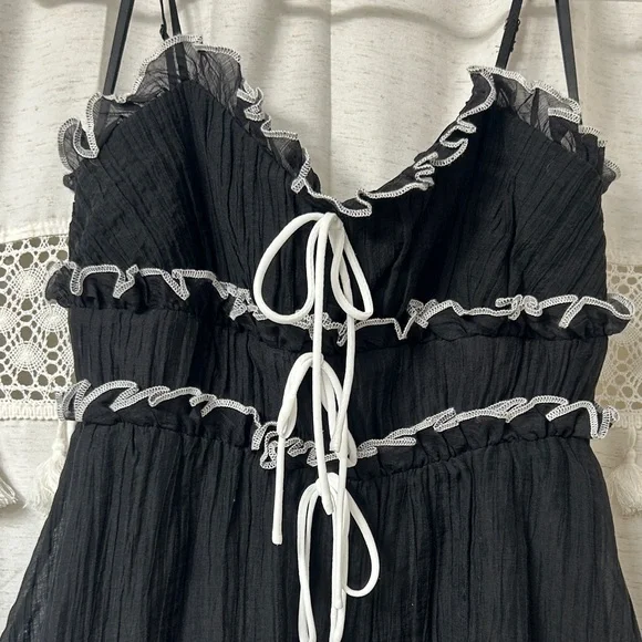 The Vintage Shop Black Mini Dress with White Ties - Picture 8 of 8